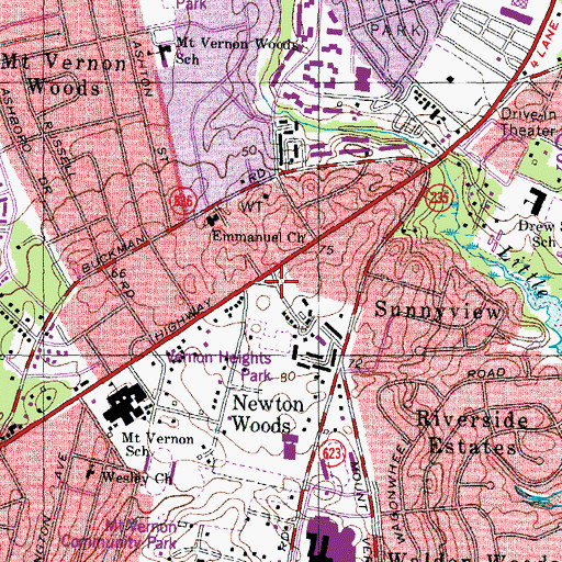 Topographic Map of Mount Vernon, VA