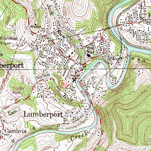 Topographic Map of Town of Lumberport, WV