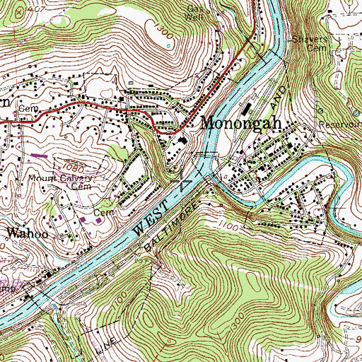 Topographic Map of Town of Monongah, WV