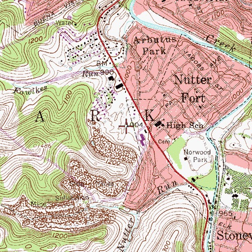 Topographic Map of Town of Nutter Fort, WV