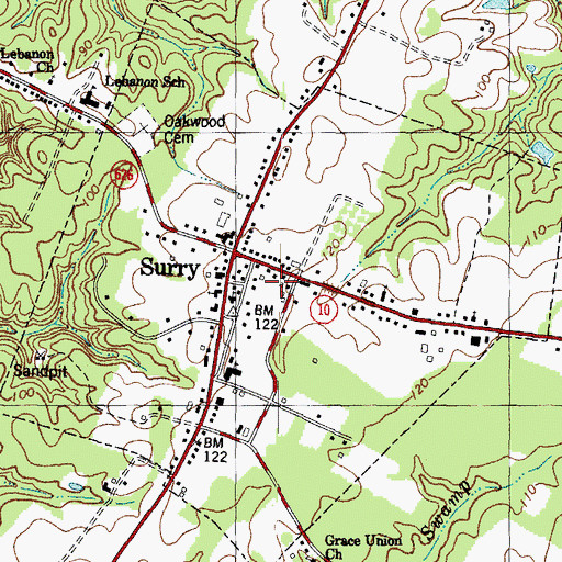 Topographic Map of Town of Surry, VA
