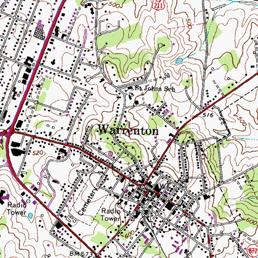 Topographic Map of Town of Warrenton, VA