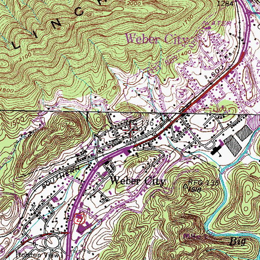 Topographic Map of Town of Weber City, VA