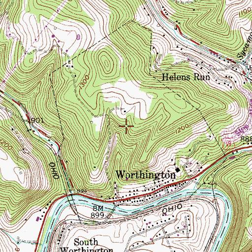 Topographic Map of Town of Worthington, WV