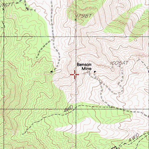 Topographic Map of Benson Mine, CA