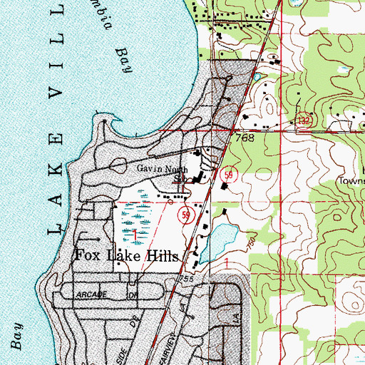 Topographic Map of Fox Lake Hills Census Designated Place, IL