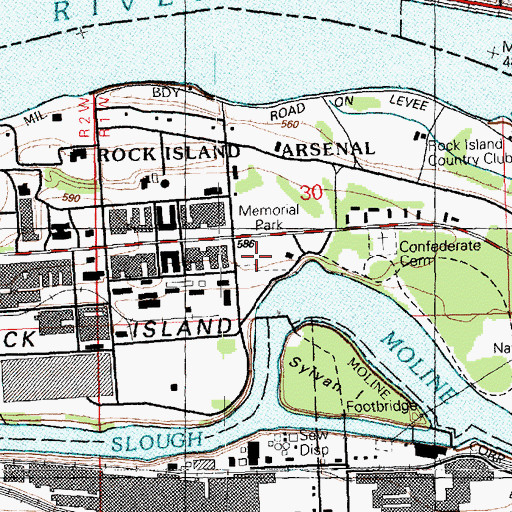 Topographic Map of Rock Island Arsenal Census Designated Place, IL