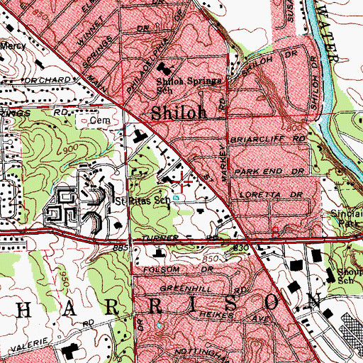Topographic Map of Shiloh Census Designated Place, OH