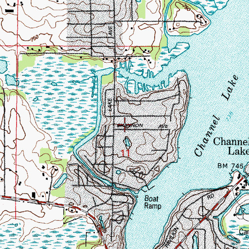 Topographic Map of Channel Lake Census Designated Place, IL