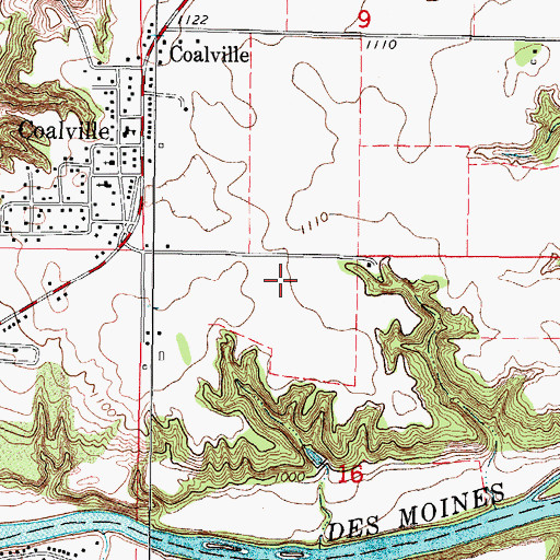 Topographic Map of Coalville Census Designated Place, IA