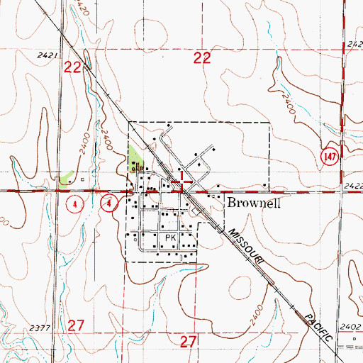 Topographic Map of City of Brownell, KS