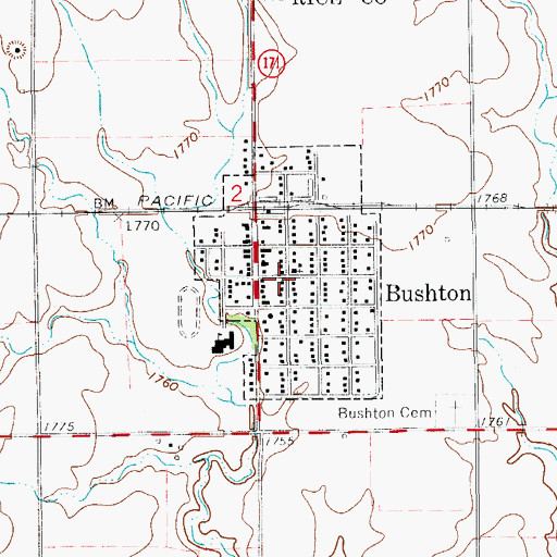 Topographic Map of City of Bushton, KS