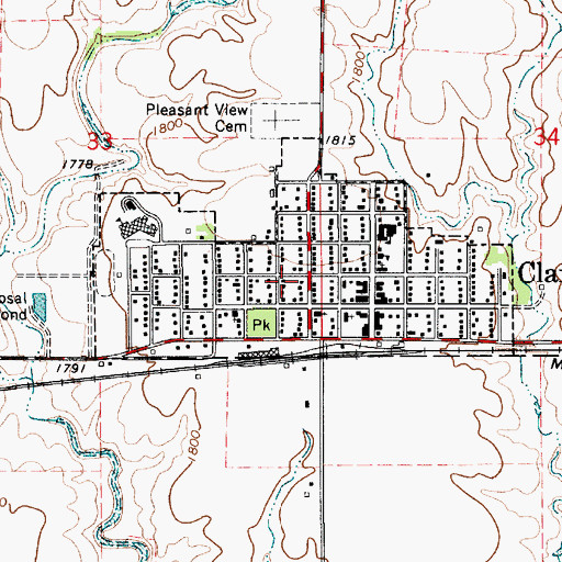 Topographic Map of City of Claflin, KS