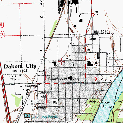 Topographic Map of City of Dakota City, NE