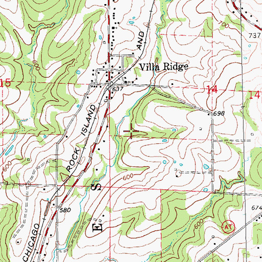 Topographic Map of Villa Ridge Census Designated Place, MO