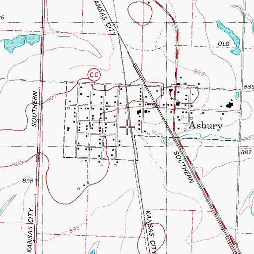 Topographic Map of City of Asbury, MO