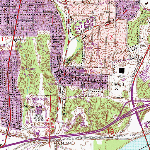 Topographic Map of City of Avondale, MO
