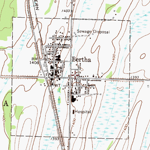 Topographic Map of City of Bertha, MN