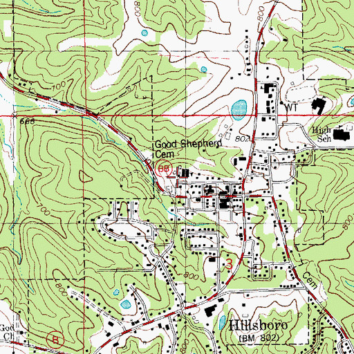 Topographic Map of City of Hillsboro, MO