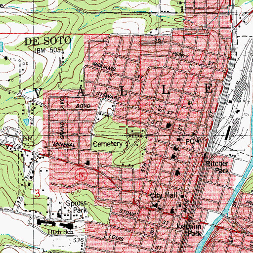 Topographic Map of City of De Soto, MO