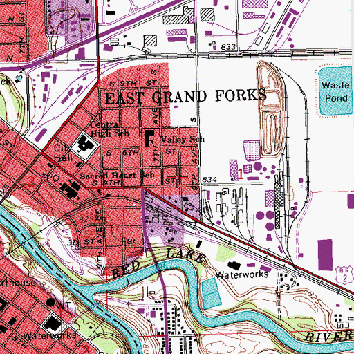 Topographic Map of City of East Grand Forks, MN
