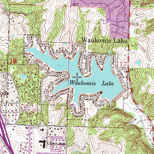Topographic Map of City of Lake Waukomis, MO