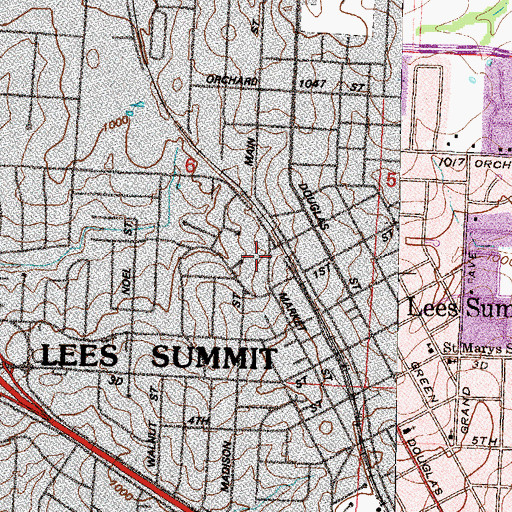 Topographic Map of City of Lee's Summit, MO