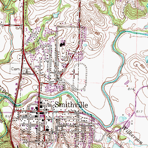 Topographic Map of City of Smithville, MO
