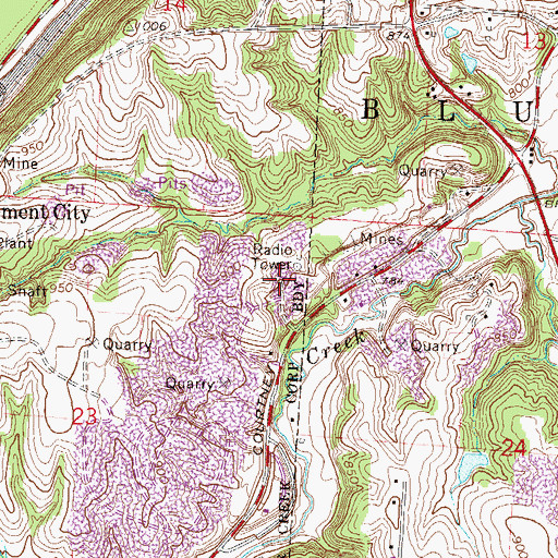 Topographic Map of City of Sugar Creek, MO