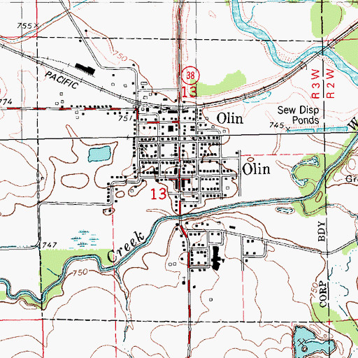 Topographic Map of City of Olin, IA