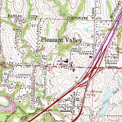 Topographic Map of City of Pleasant Valley, MO