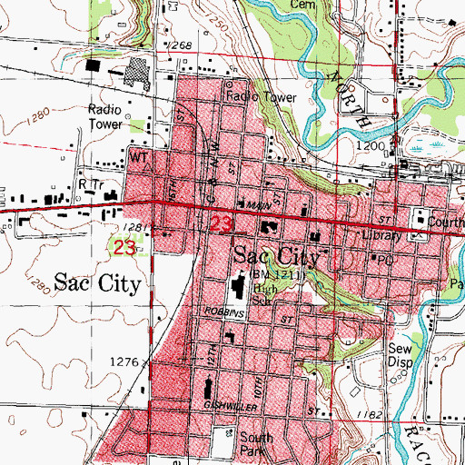 Topographic Map of City of Sac City, IA