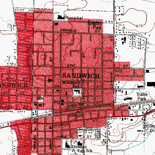 Topographic Map of City of Sandwich, IL