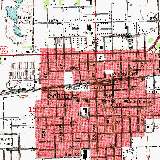 Topographic Map of City of Schuyler, NE