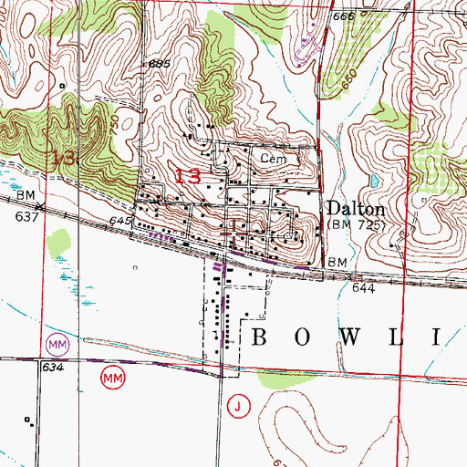Topographic Map of Town of Dalton, MO