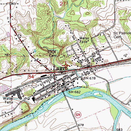 Topographic Map of Town of Lagro, IN