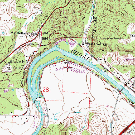 Topographic Map of Town of Grand Falls Plaza, MO