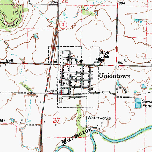 Topographic Map of City of Uniontown, KS
