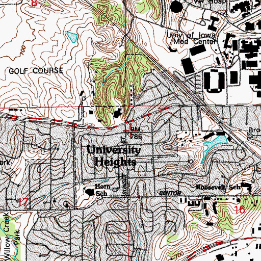 Topographic Map of City of University Heights, IA