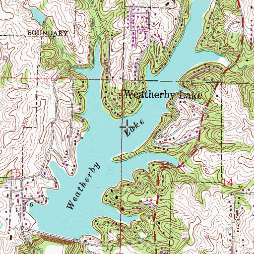 Topographic Map of City of Weatherby Lake, MO