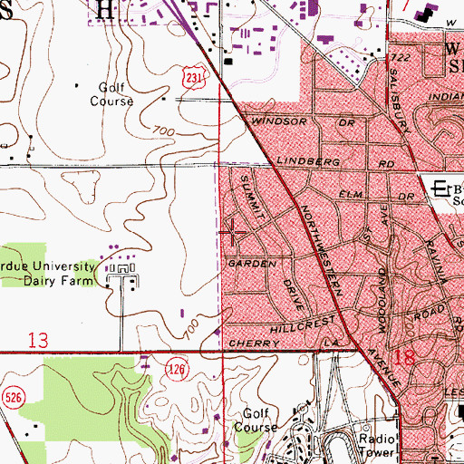 Topographic Map of City of West Lafayette, IN