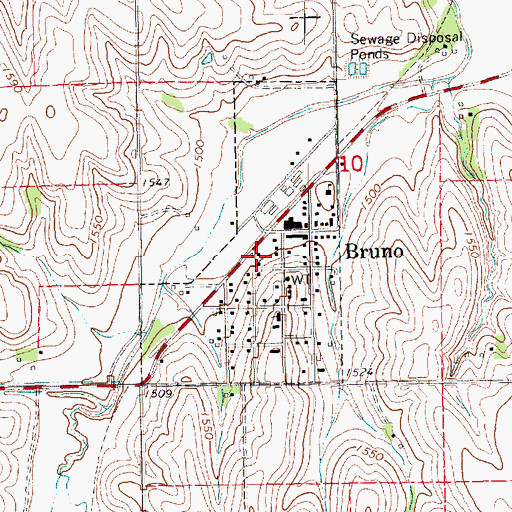 Topographic Map of Village of Bruno, NE