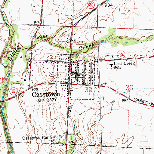 Topographic Map of Village of Casstown, OH