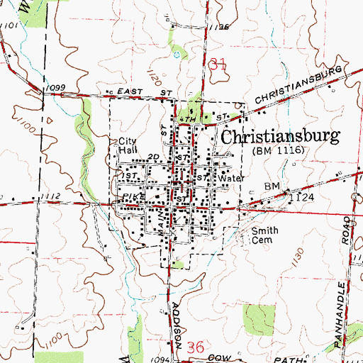 Topographic Map of Village of Christiansburg, OH