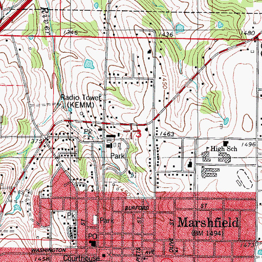 Topographic Map of Township of Marshfield, MO