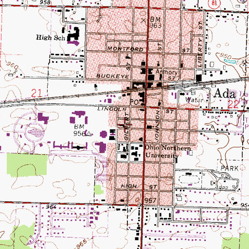 Topographic Map of Village of Ada, OH