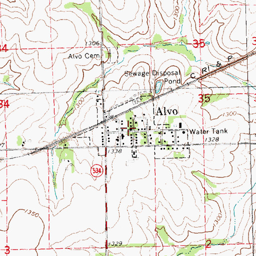 Topographic Map of Village of Alvo, NE