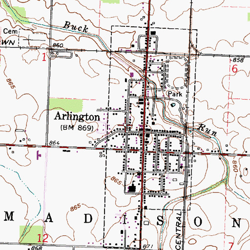 Topographic Map of Village of Arlington, OH