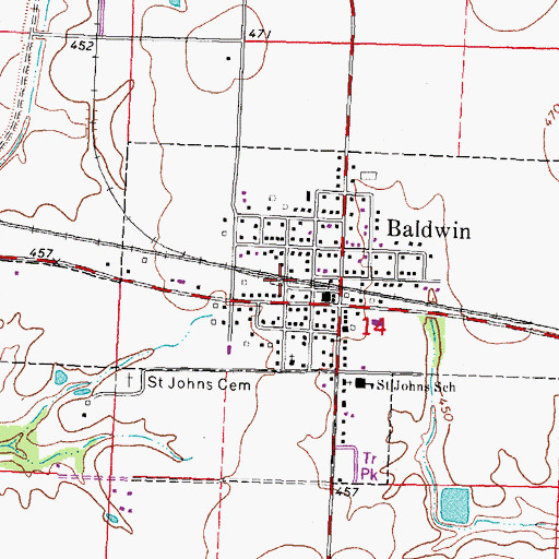 Topographic Map of Village of Baldwin, IL