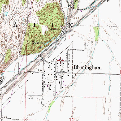 Topographic Map of Village of Birmingham, MO